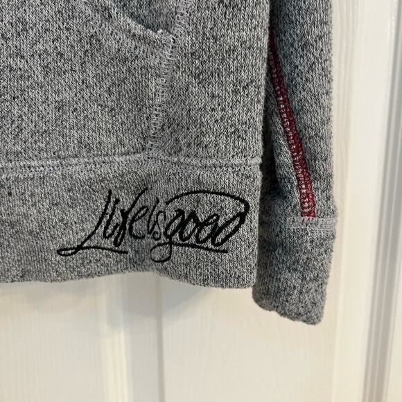 Life is Good Mock Neck Draw String Hoodie Sweatshirt Heather Gray - Picture 2 of 7